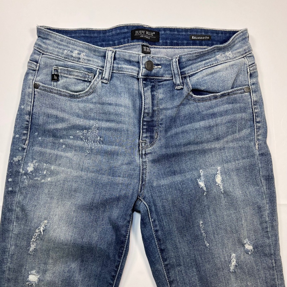 Judy Blue Relaxed Fit Jeans Women 11/30 Blue Distressed‎ Paint Splatter Stretch - Picture 10 of 12